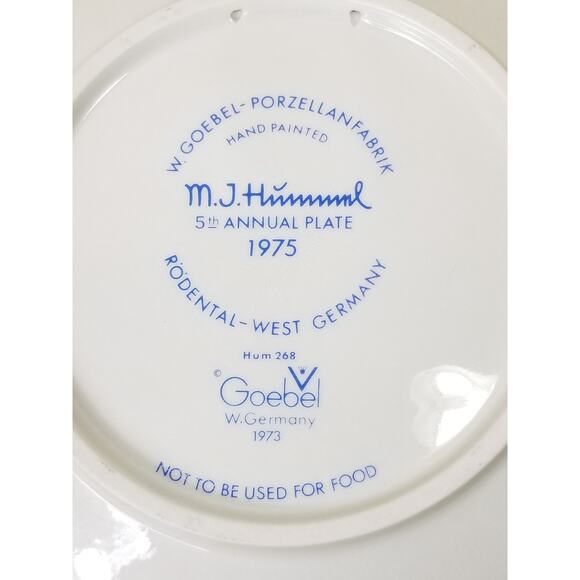 Hummel 5th Annual Plate 1975 Goebel Hand Painted Hum 268 West Germany Vintage - Picture 10 of 10
